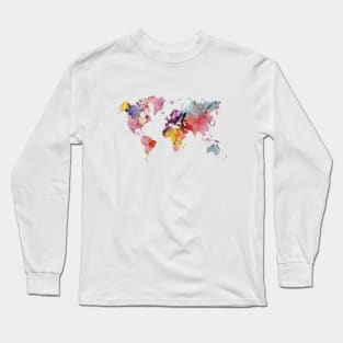 Watercolor world map, Africa centred Long Sleeve T-Shirt